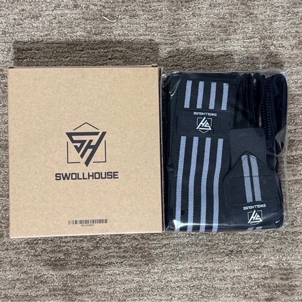 SWOLLHOUSE Knee Wraps + Wrist Wraps + Weight Lifting Straps Bundle - Picture 2 of 3